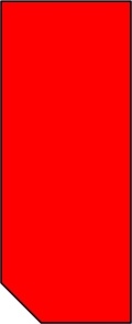 pionowa, prostokątna ramka czerwona, ucięta po skosie w lewym, dolnym rogu