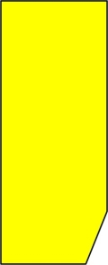 pionowa, prostokątna ramka żółta, ucięta po skosie w prawym, dolnym rogu